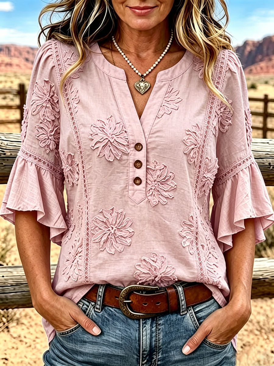 Women's Casual Printed Hollow Top