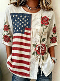 Women's Cotton Linen Floral Floral 250th Anniversary Digital Print Top