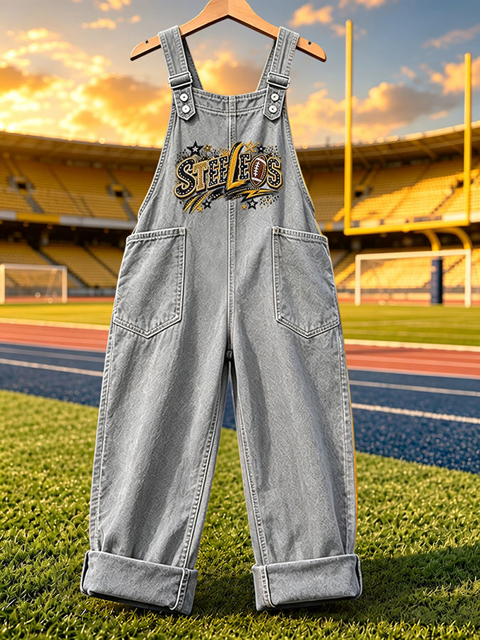 Women'S Football Fans Print Patchwork Jumpsuit
