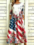 Women'S Casual Plant Flower American Independence Day Print Art Dress