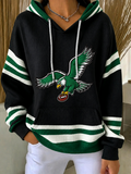 Women's Retro Football Print Hooded Knitted Long Sleeved Sportswear