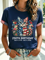 Women'S Independence Day Flower And Animal Flag Short Sleeve T-Shirt
