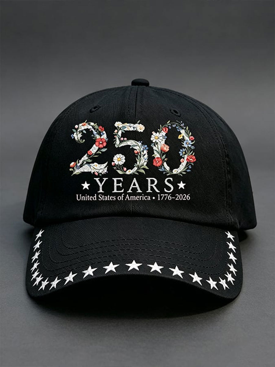 Unisex 250th Anniversary America 1776-2026 Flower Art Print Casual Hat