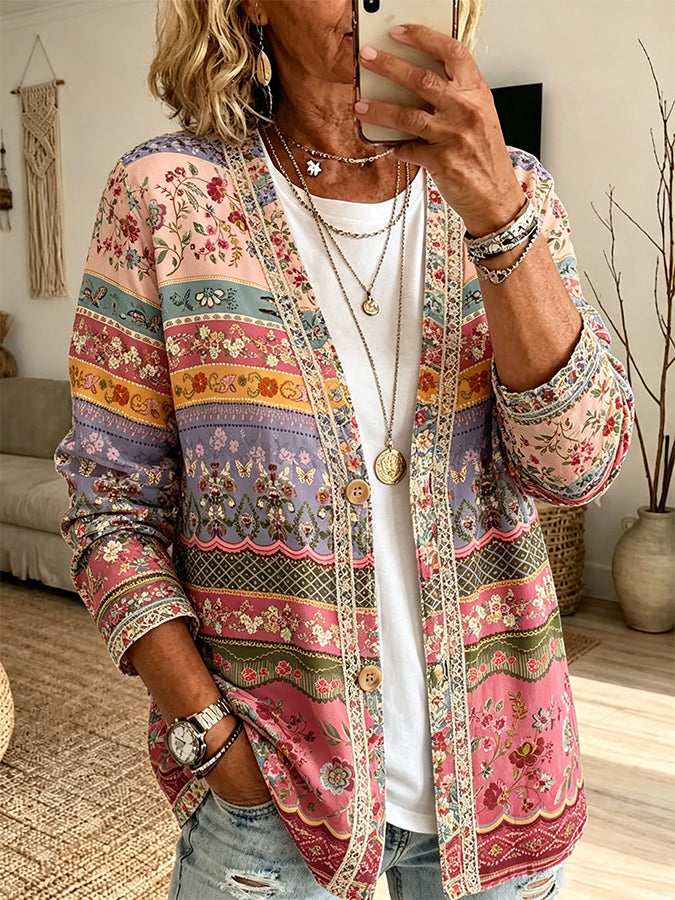Women'S Floral Print Casual Cardigan