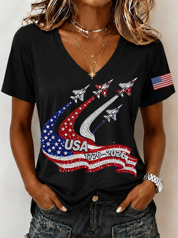 Women'S USA 250th Anniversary  Printed Casual T-Shirt