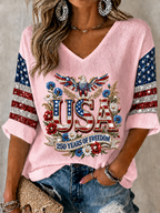 Women'S Retro Independence Day Art Printed Casual T-Shirt