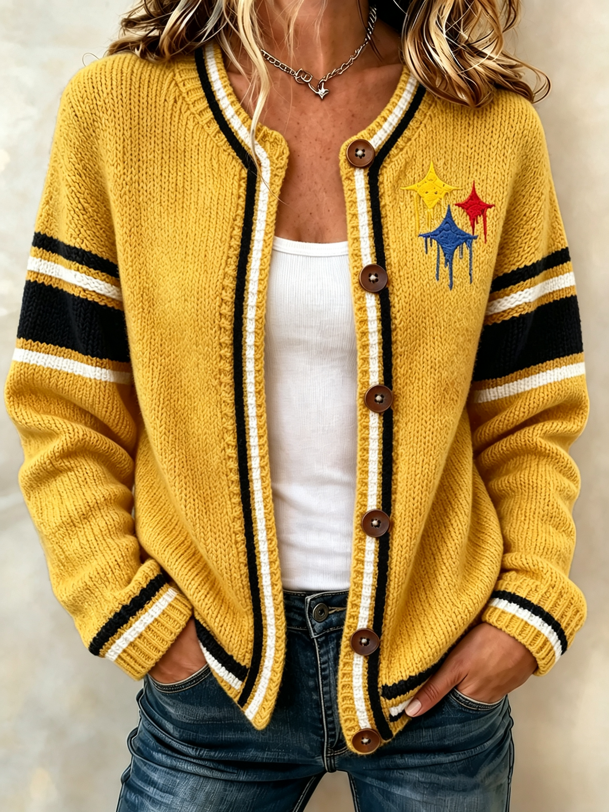 Women'S Football Printed Knitted Cardigan