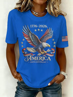 Women'S Retro American Independence Day Commemorative Printed Round Neck T-Shirt