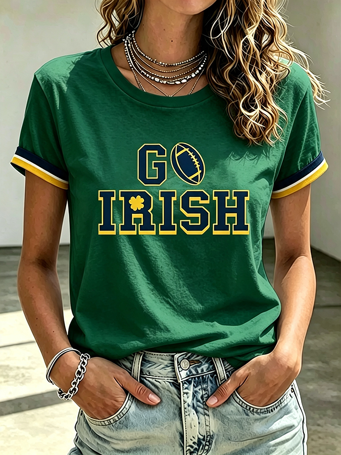 Women'S Rugby Printed Round Neck Short Sleeved T-Shirt