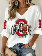 Women'S Rugby Patterned Waffle V-Neck Top
