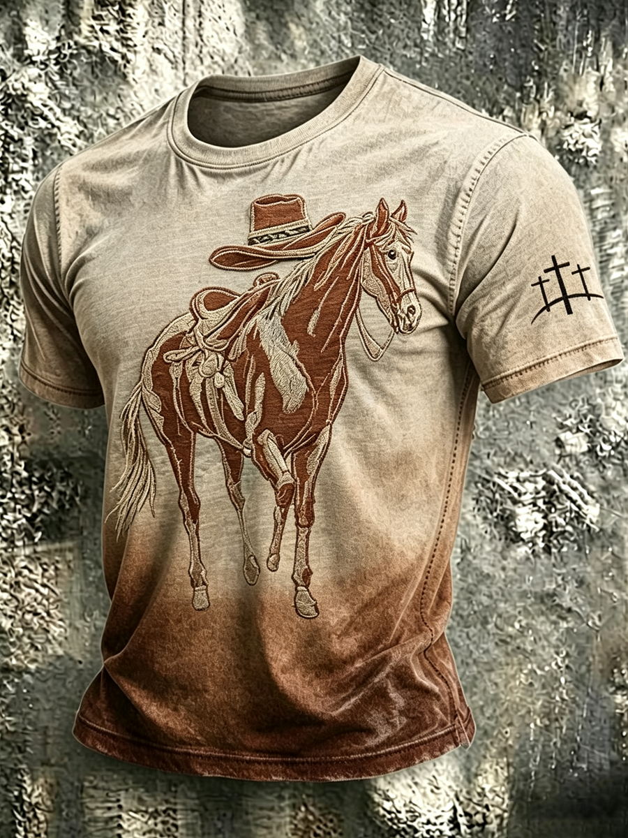Men's  Western-Style Printed Short-Sleeve T-Shirt