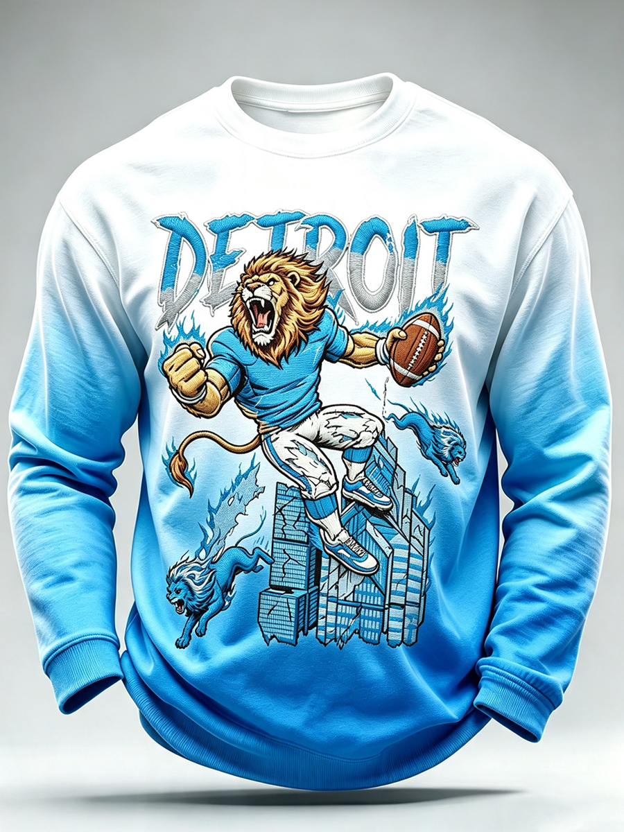 Men's fan-shaped printed round neck long sleeved sportswear