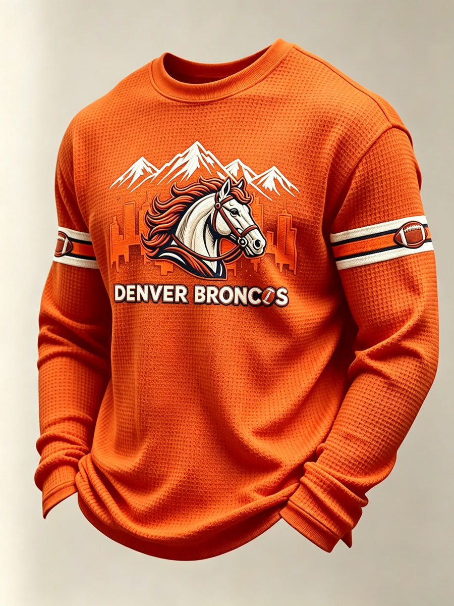 Men'S Football Fan Casual Long Sleeved Waffle Top