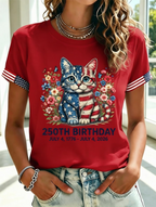 Women'S Independence Day Flower And Animal Flag Short Sleeve T-Shirt