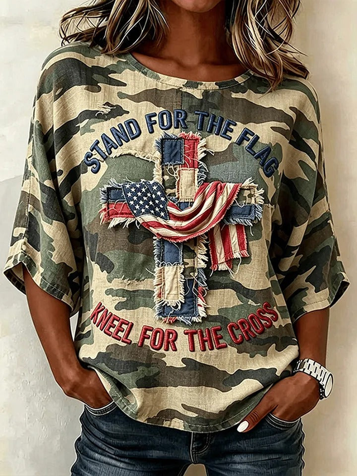 Women'S Flag Printed Casual Round Neck T-Shirt