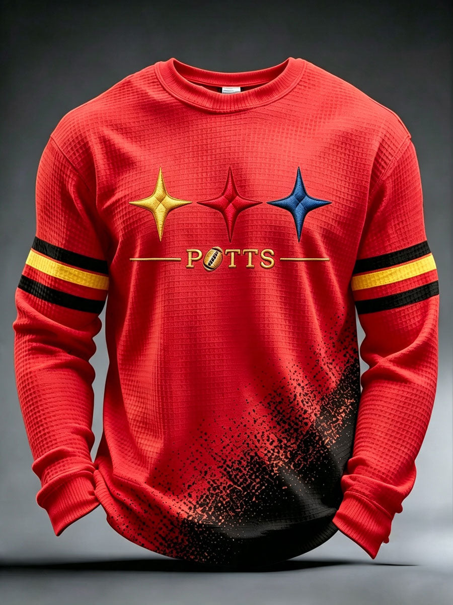 Men's Football Print Waffle Crewneck Sweatshirt