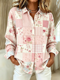Women'S Patchwork Floral Collar Long Sleeved Shirt