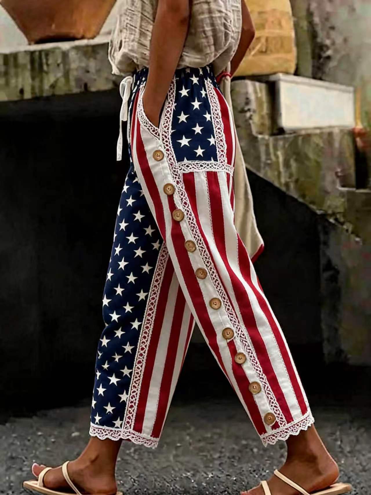 Women'S Flag Printed Casual Pants