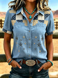 Women's Patchwork Vintage American Flag Western Style Shirt