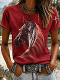 Women'S Western Horse Art Faith Art Printed Round Neck T-Shirt
