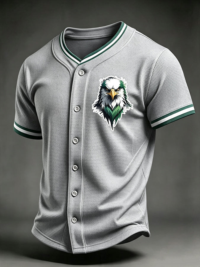 Men's Football Print Waffle V-neck Cardigan