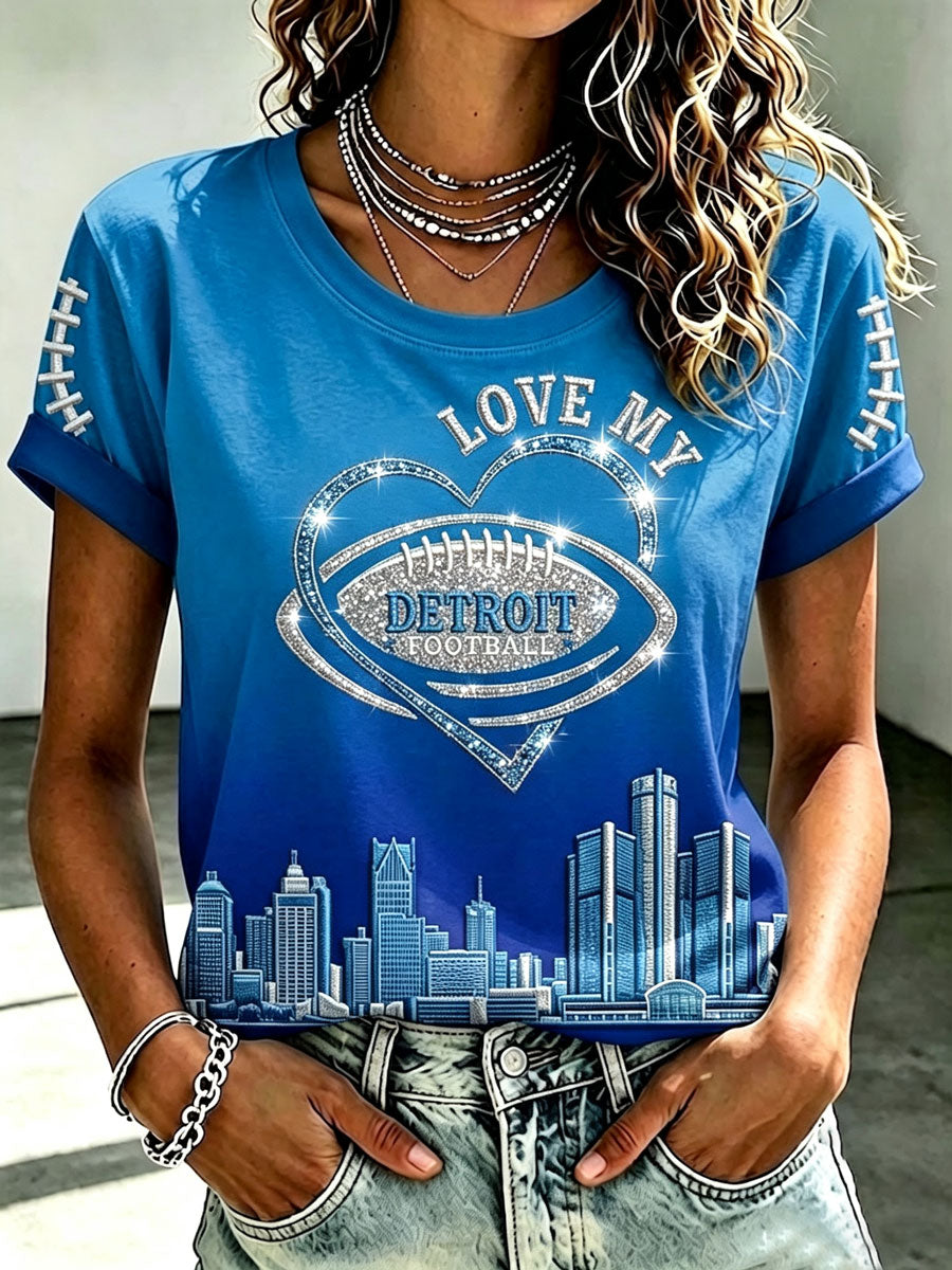 Women's Football Fan Printed Round Neck T-Shirt