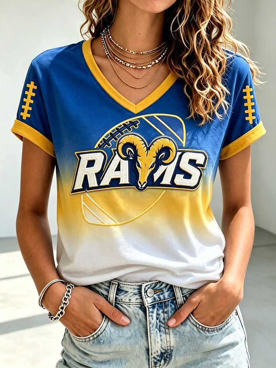 Women's Rams Football Game Print V-Neck T-Shirt