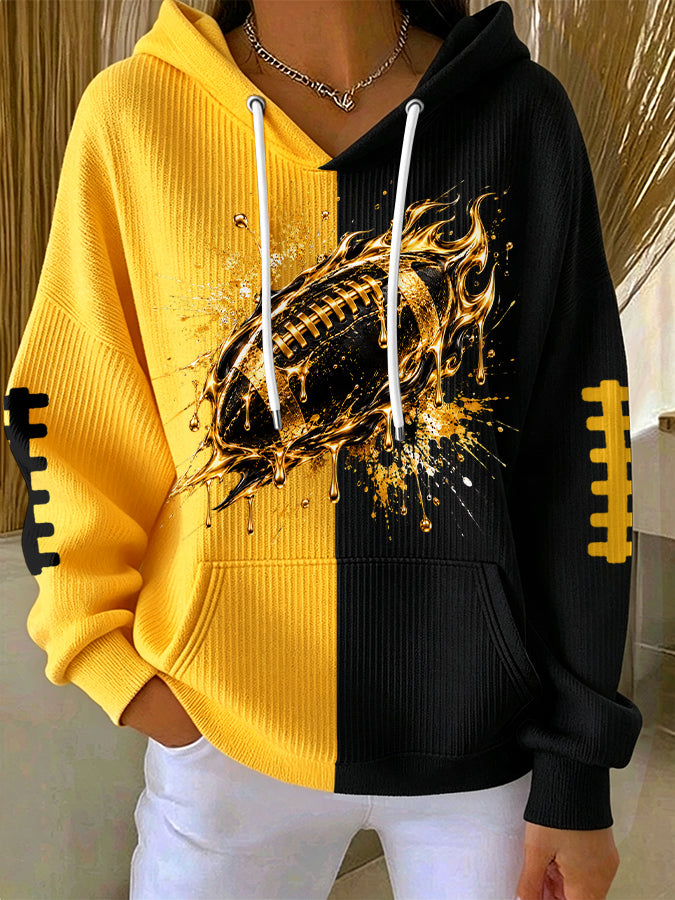 Women'S Football Print Hooded Sweatshirt