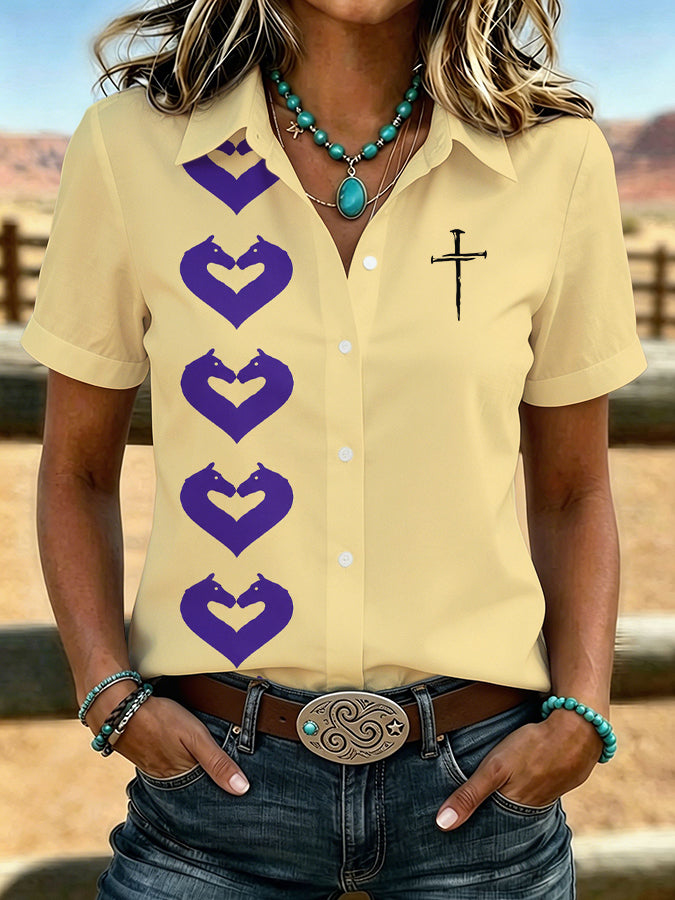 Women's Retro Western Faith Printed Casual Shirt