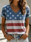 Women's American Flag Printed Casual V-neck T-shirt