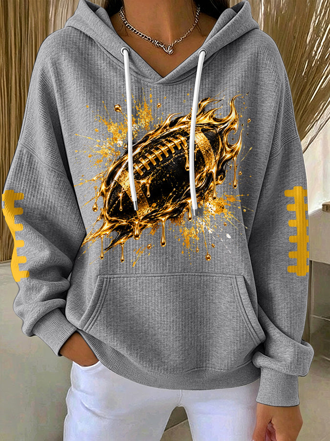 Women'S Football Print Hooded Sweatshirt