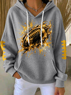 Women'S Football Print Hooded Sweatshirt