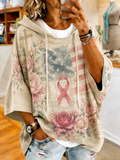 Women'S Vintage Breast Cancer Ribbon Print Hoodie
