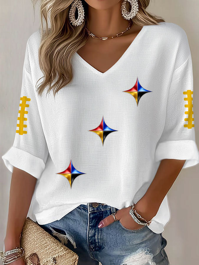 Women'S Football Print Waffle  Top