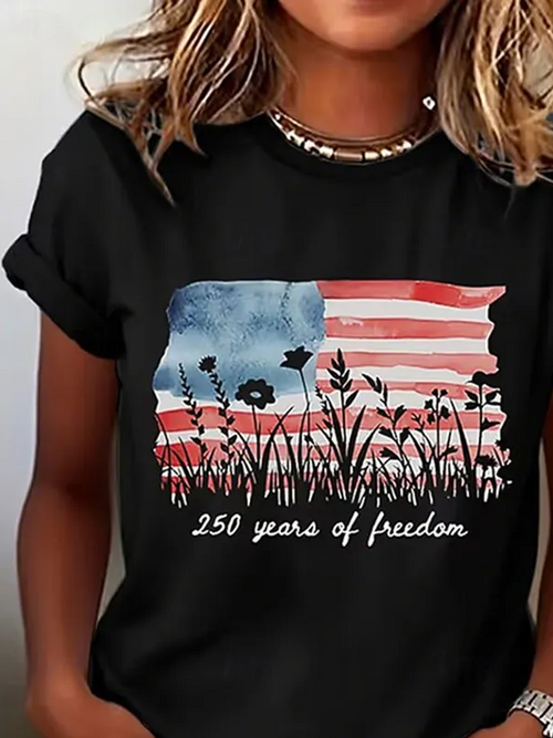 Casual Independence Day (Flag) Crew Neck Short Sleeve T-shirt