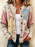 Ladies' Casual Floral Print Knitted Cardigan Top