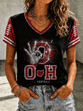 Women's Football Print V-Neck T-Shirt