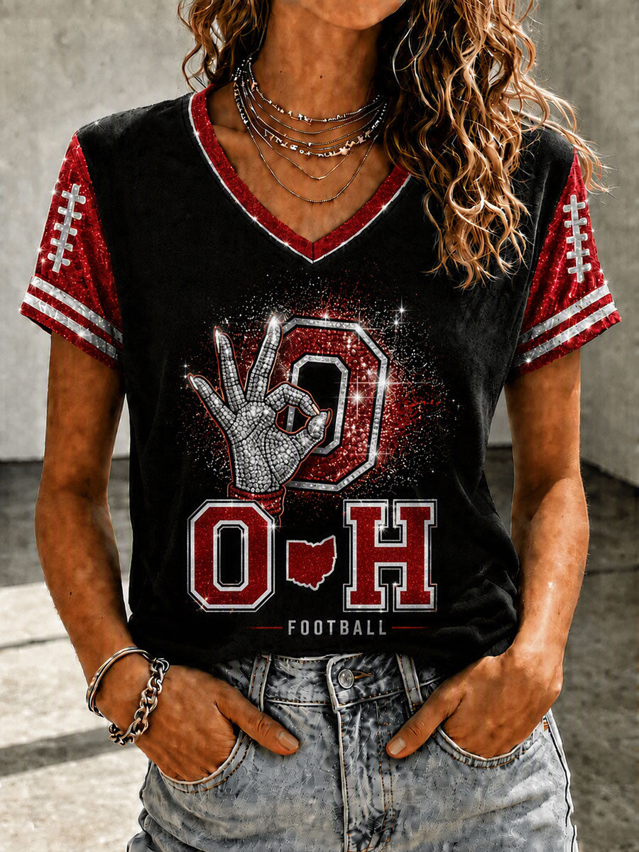 Women's Football Print V-Neck T-Shirt