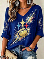 Women'S Football Print Waffle  Top