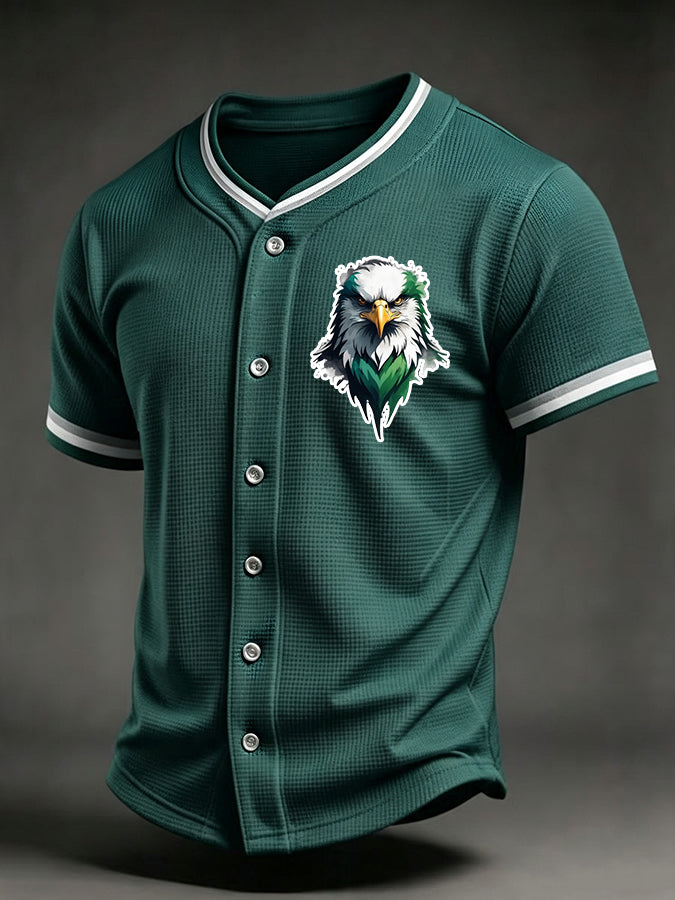 Men's Football Print Waffle V-neck Cardigan