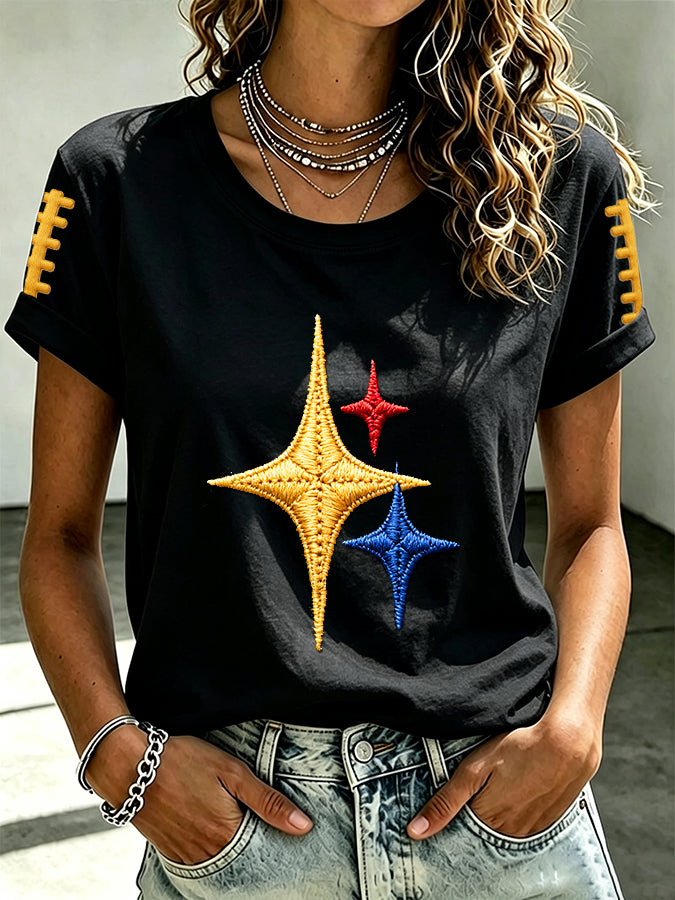 Women's Sports Gradient Football Round Neck T-Shirt