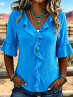 Women's Retro Art Patchwork Ruffle Edge Shirt