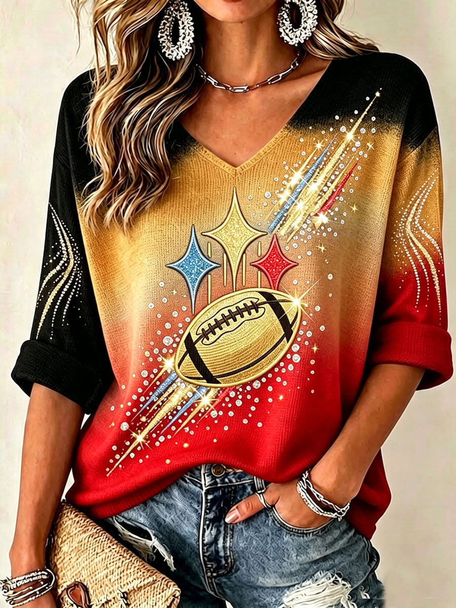 Women'S Football Print Waffle  Top