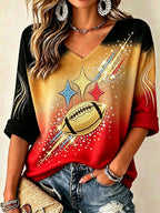 Women'S Football Print Waffle  Top