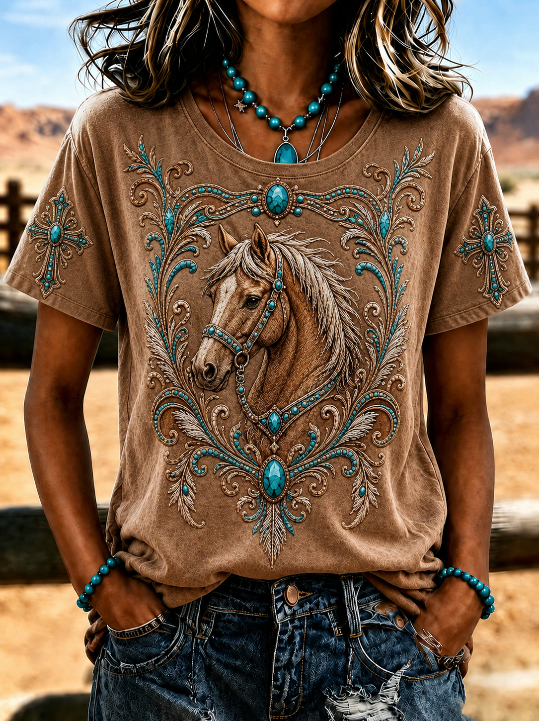 Women'S Retro Western Style Faith Printed T-Shirt