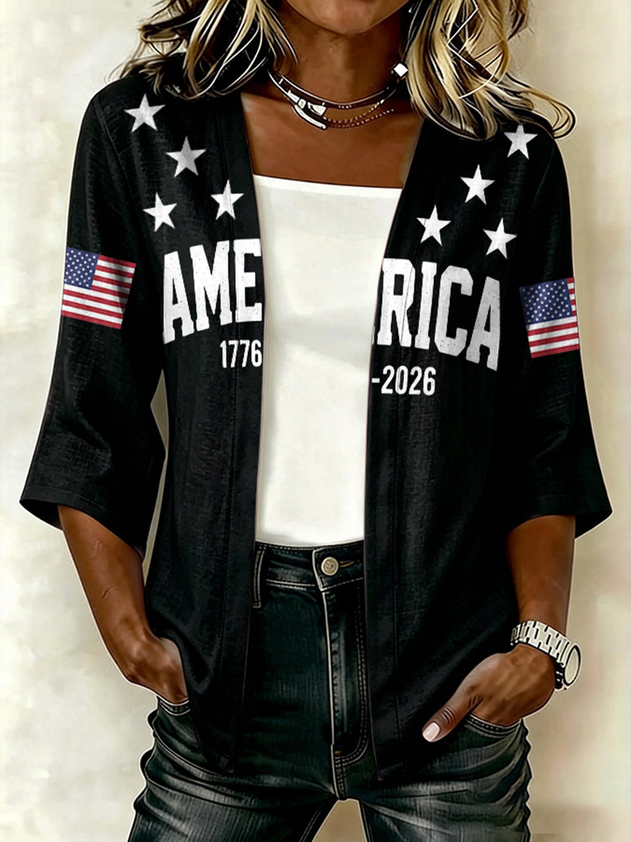 1776 Independence Day Women's Flag Printed Casual Cardigan