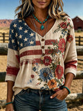 Women's Casual Spliced Cotton And Linen Shirt