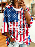 Women's Vintage USA Flag Rose Print Casual Short Sleeve Hoodie