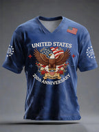 Men'S American Independence Day 250Th Anniversary Printed Short Sleeved V-Neck T-Shirt