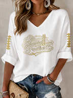 Women'S Football Print Waffle  Top